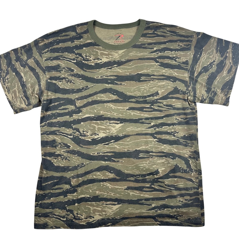 Rothco Mens XL‎ Tiger Stripe Camo T-Shirt Green Brown Tactical Military Tee
